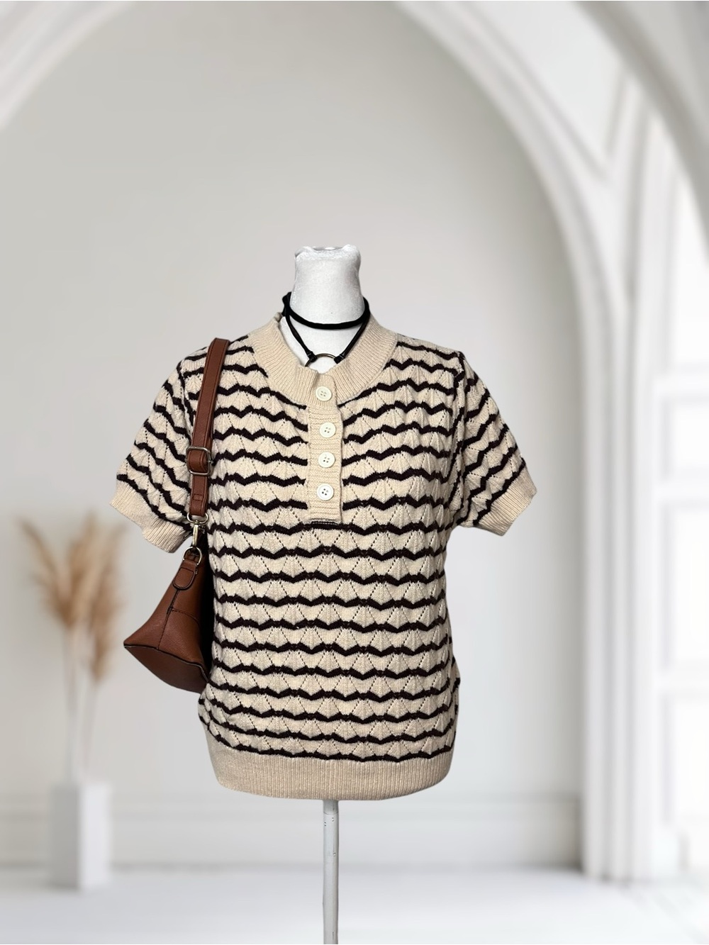 SHEIN Chevron Knit Short Sleeve Top Size XL